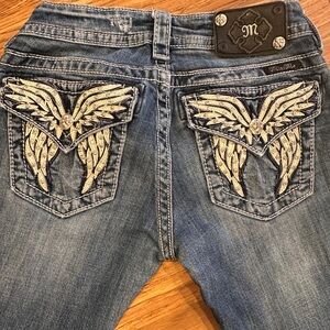 Miss Me Blue Jeans with Embroidered Wings
